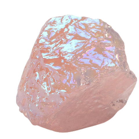 KALIFANO Angel Aura Rose Quartz Crystal - Titanium Bonded High Energy Raw Cuarzo Rosa Chunk with Information Card - Natural Reik