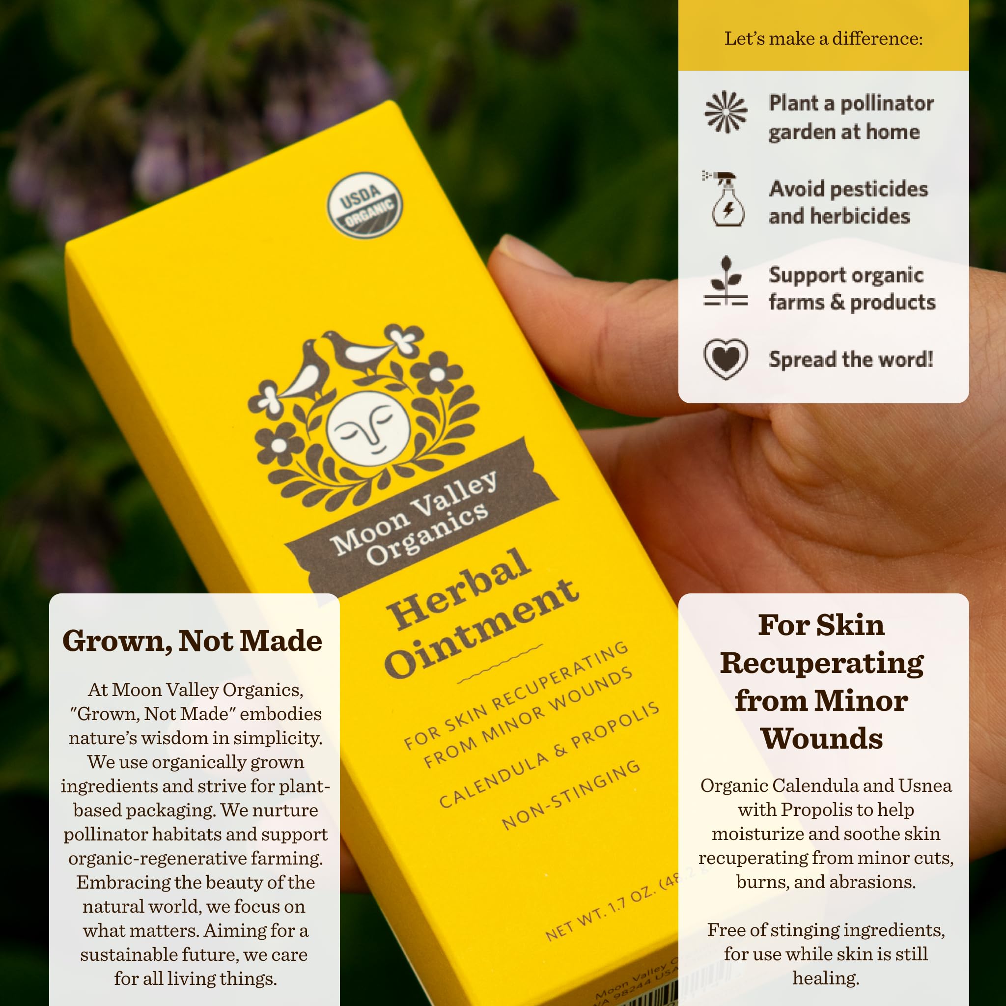 Moon Valley Organics Herbal Ointment with Calendula, Goldenseal and Propolis, Moisturize and Soothe Cuts and Burns, Healing Balm