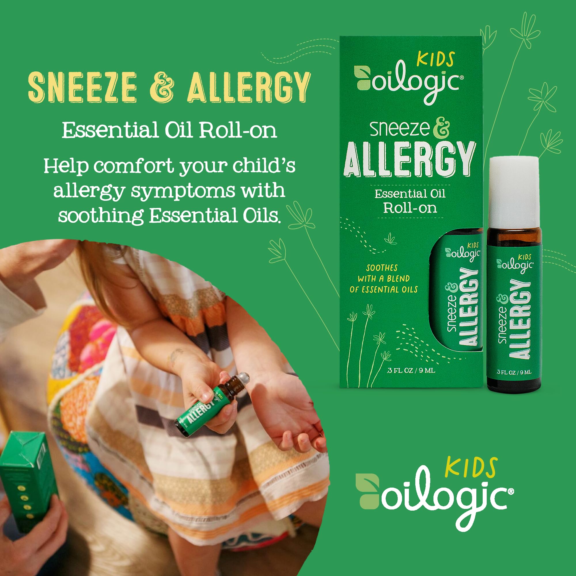 Oilogic Kids Sneeze & Allergy Essential Oil Roll-On - Naturally Comforts Allergy Symptoms with a Blend of 100% Pure Essential Oi
