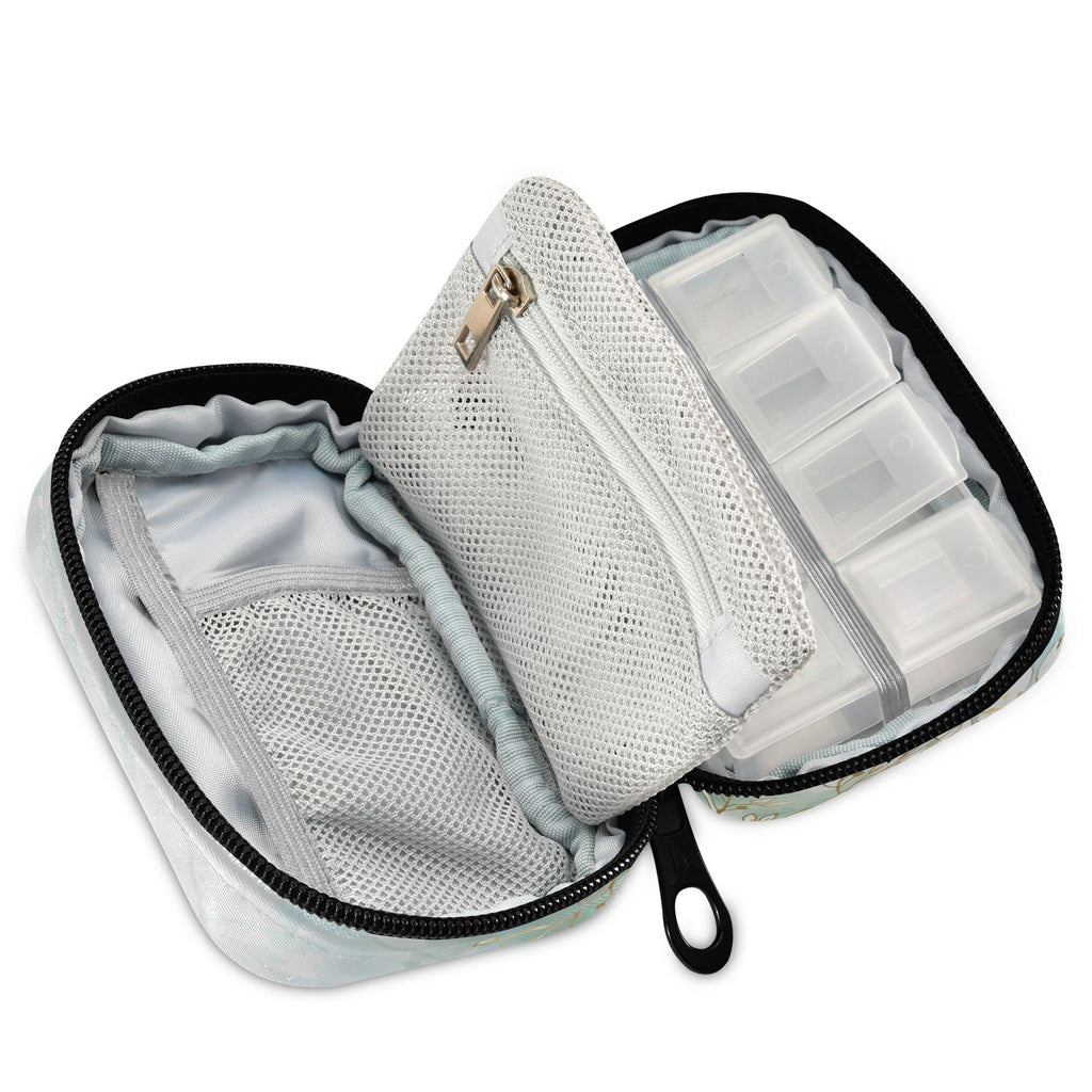 Custom Pill Box 7 Day Pill Case Bag Golden Flowers Personalized Name Travel Pill Organizer Bag with Zipper Portable Weekly Case