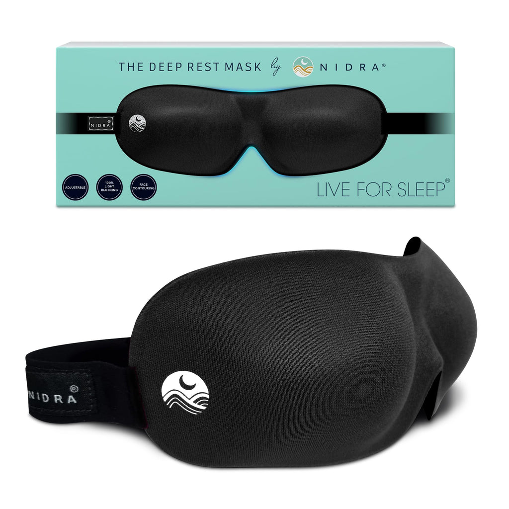 Nidra Sleep Mask for Men Women, Black 3D Blackout Sleeping Mask, Contoured Eye Mask for Lash Extensions, Side Sleepers Eye Cover