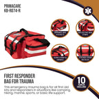 PrimaCare KB-RO74-R First Responder Bag for Trauma, 17 x 9 x 7, Red