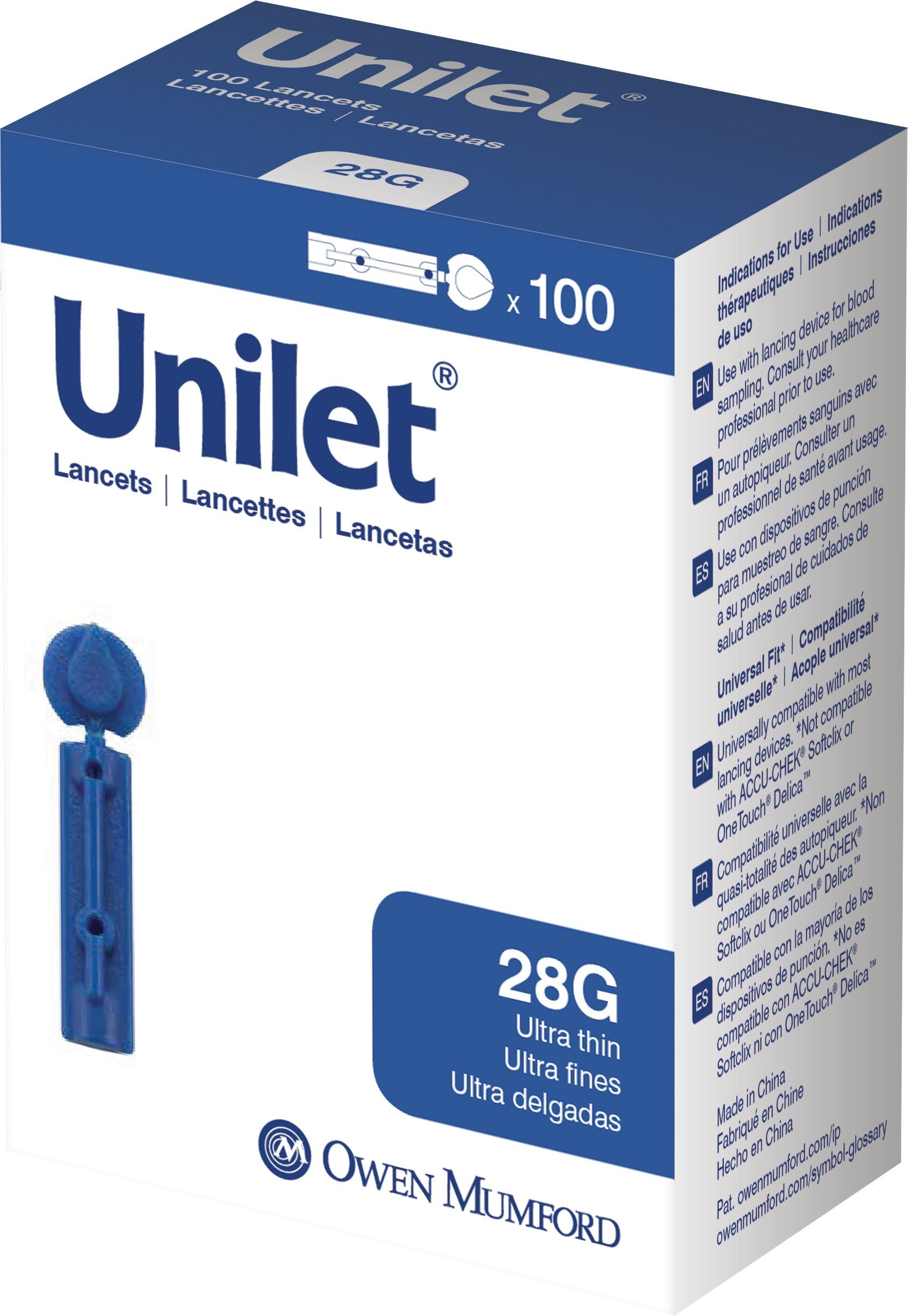 Owen Mumford Unilet Super Thin Lancets (28G), 100 Count
