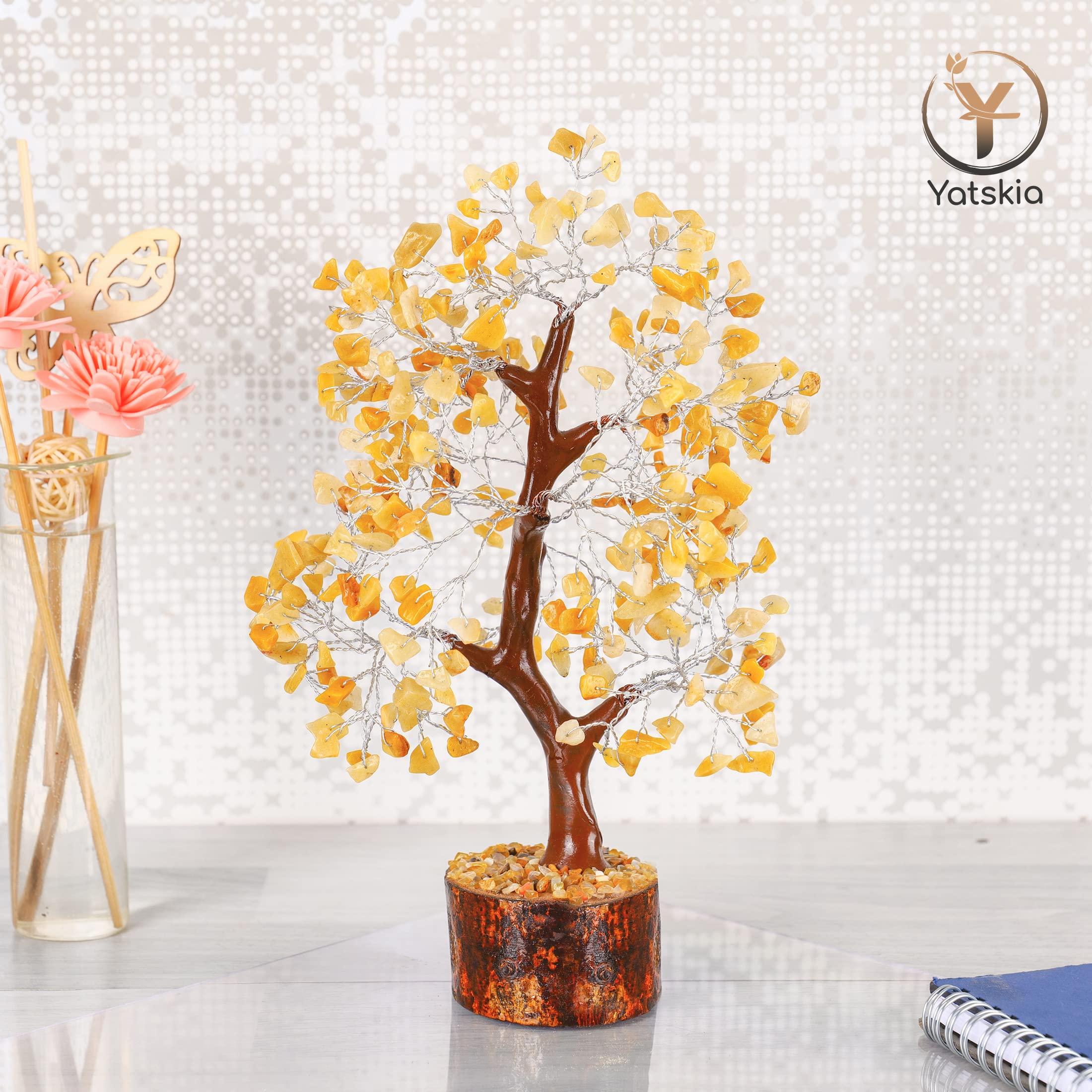 YATSKIA Yellow Aventurine - Crystal Tree, Yellow Crystal, Gem Tree, Chakra Tree, Artificial Trees, Crystal Tree for Positive Ene