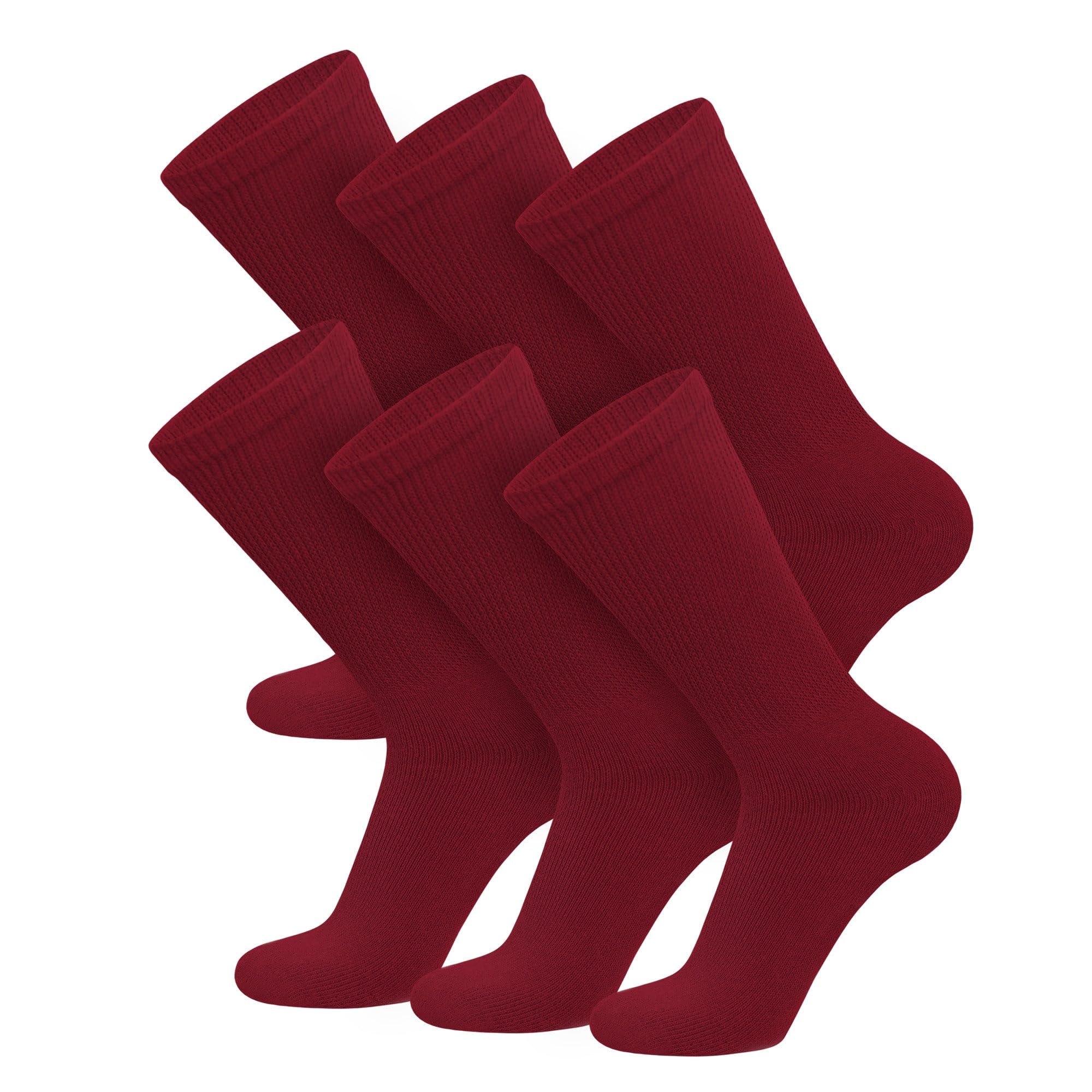 6 Pairs of Cotton Diabetic Non-Binding Neuropathy Crew Socks (Red, Fits Mens Shoe Size 12-14.5)