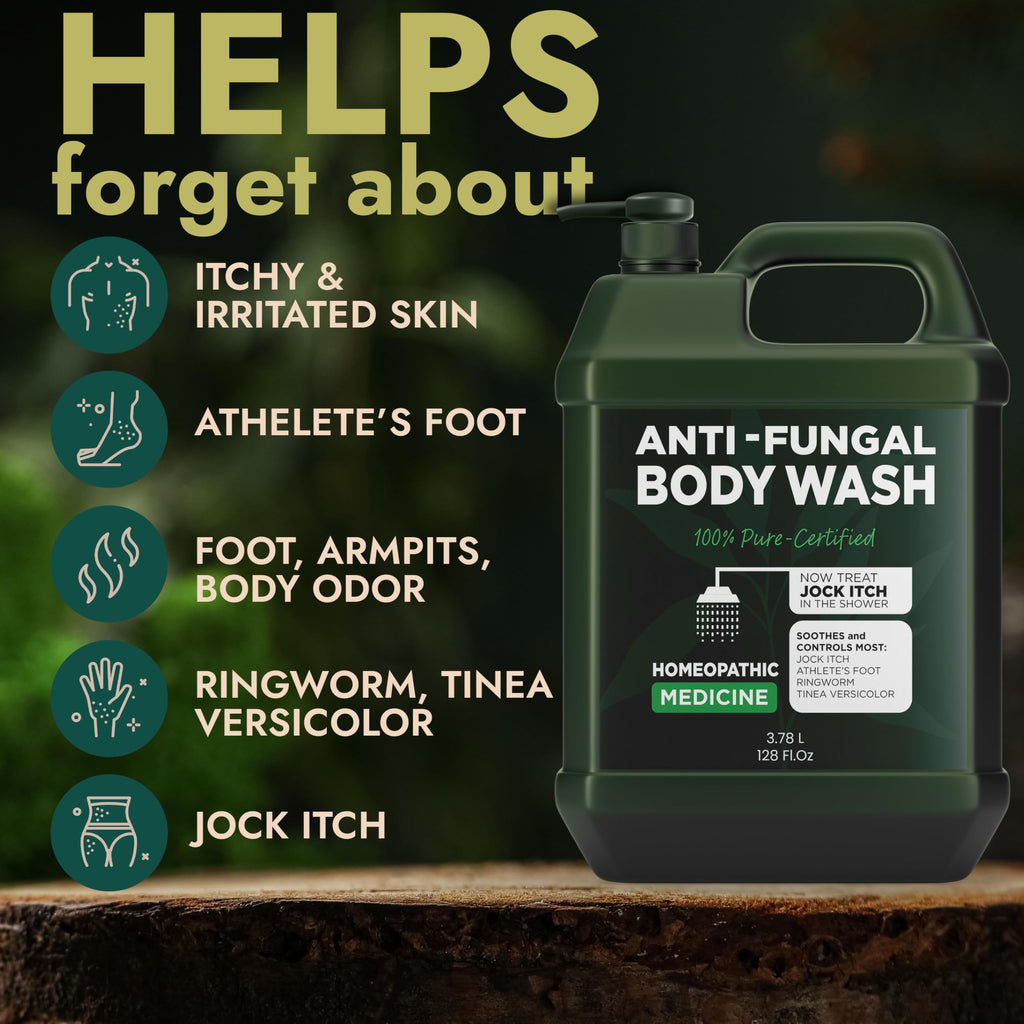 Antifungal & Antibacterial Body Wash with Tea Tree Oil | Homeopathic Medicine for Jock Itch, Athletes Foot, Ringworm, Back Acne