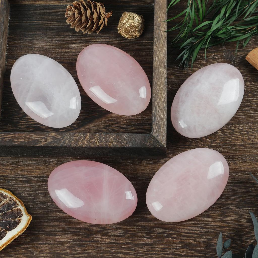 Loveliome Natural Rose Quartz Oval Polished Worry Stones, Healing Crystal Indoor Fountain Stones Massage Energy Anxiety Relief I
