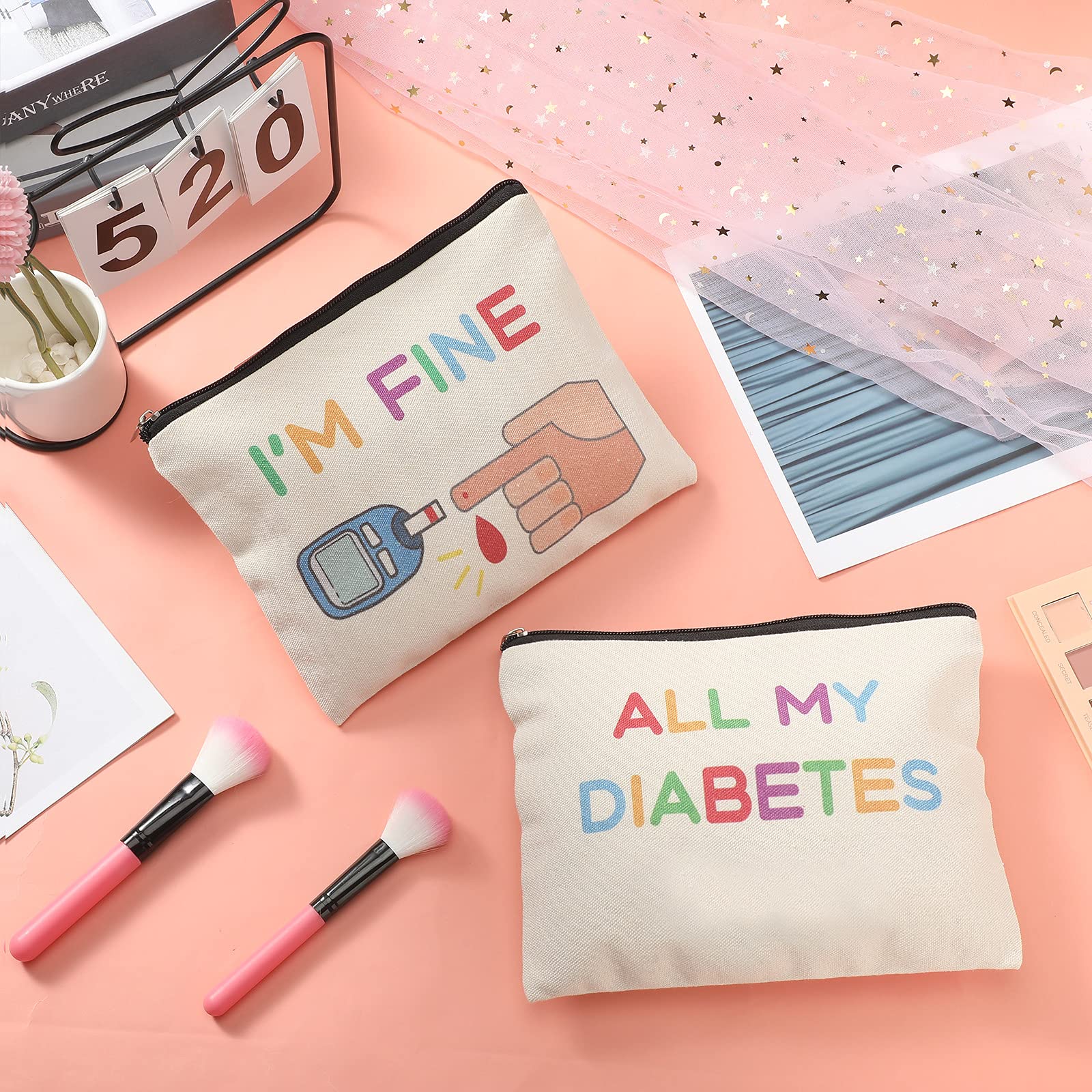 2 Pieces Diabetic Supplies All My Diabetes Funny Organizer Travel Bag Canvas Bag Diabetic Emergency Canvas Bag Toiletry Make up