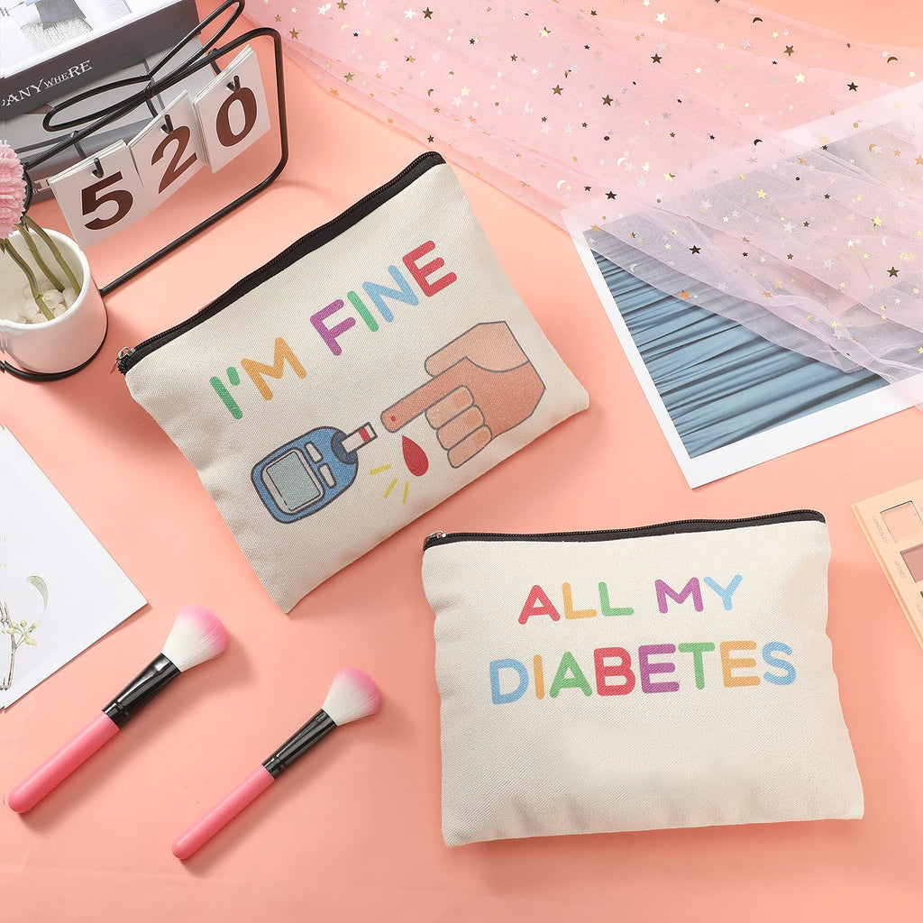 2 Pieces Diabetic Supplies All My Diabetes Funny Organizer Travel Bag Canvas Bag Diabetic Emergency Canvas Bag Toiletry Make up