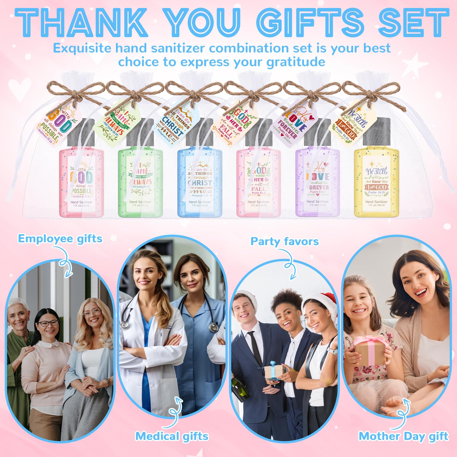 Frienda 24 Sets Bible Verse Hand Sanitizer Bulk Gift Set Christian Mini Travel Size Hand Sanitizers Small Religious Church Favor