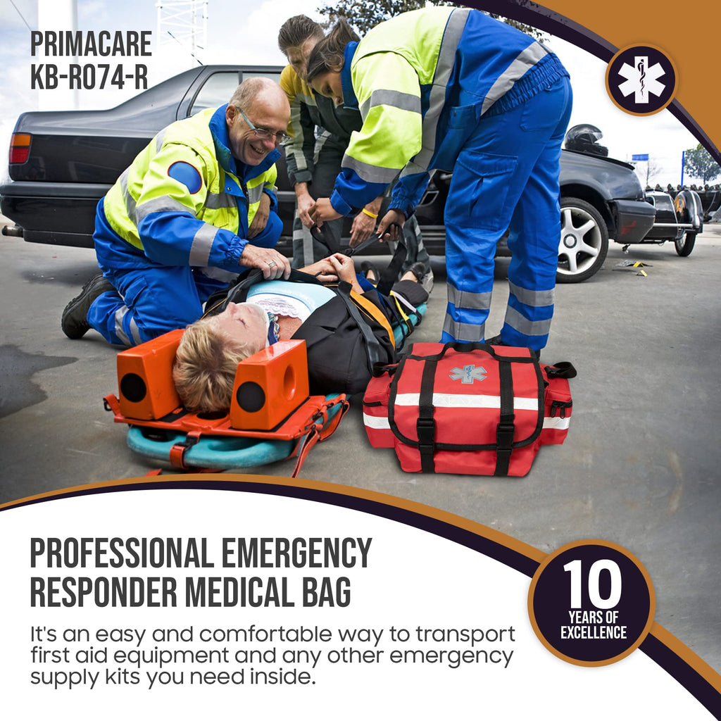 PrimaCare KB-RO74-R First Responder Bag for Trauma, 17 x 9 x 7, Red