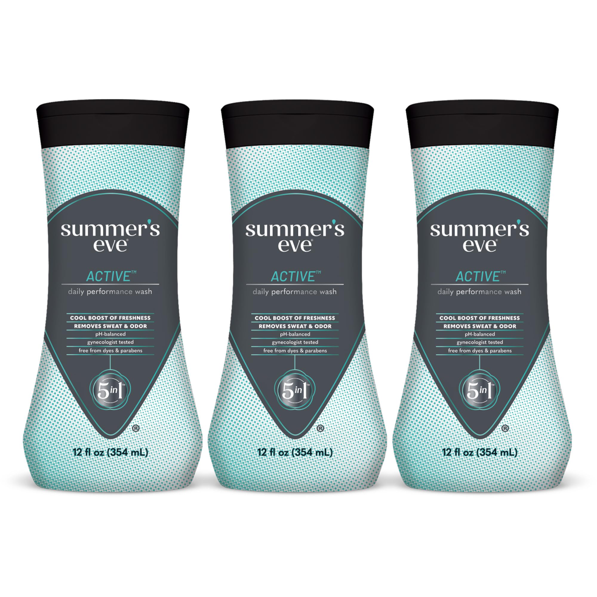 Summer's Eve Active Daily Performance All Over Feminine Body Wash, Feminine Wash pH Balanced, 12 fl oz bottle 3 Pack