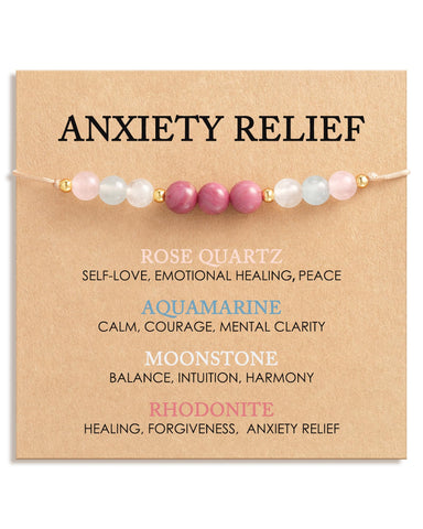 HGDEER Anxiety Relief Items Crystals Beaded Bracelets for Women, Stress Healing Moonstone Rose Quartz Stone Mental Health Gifts 