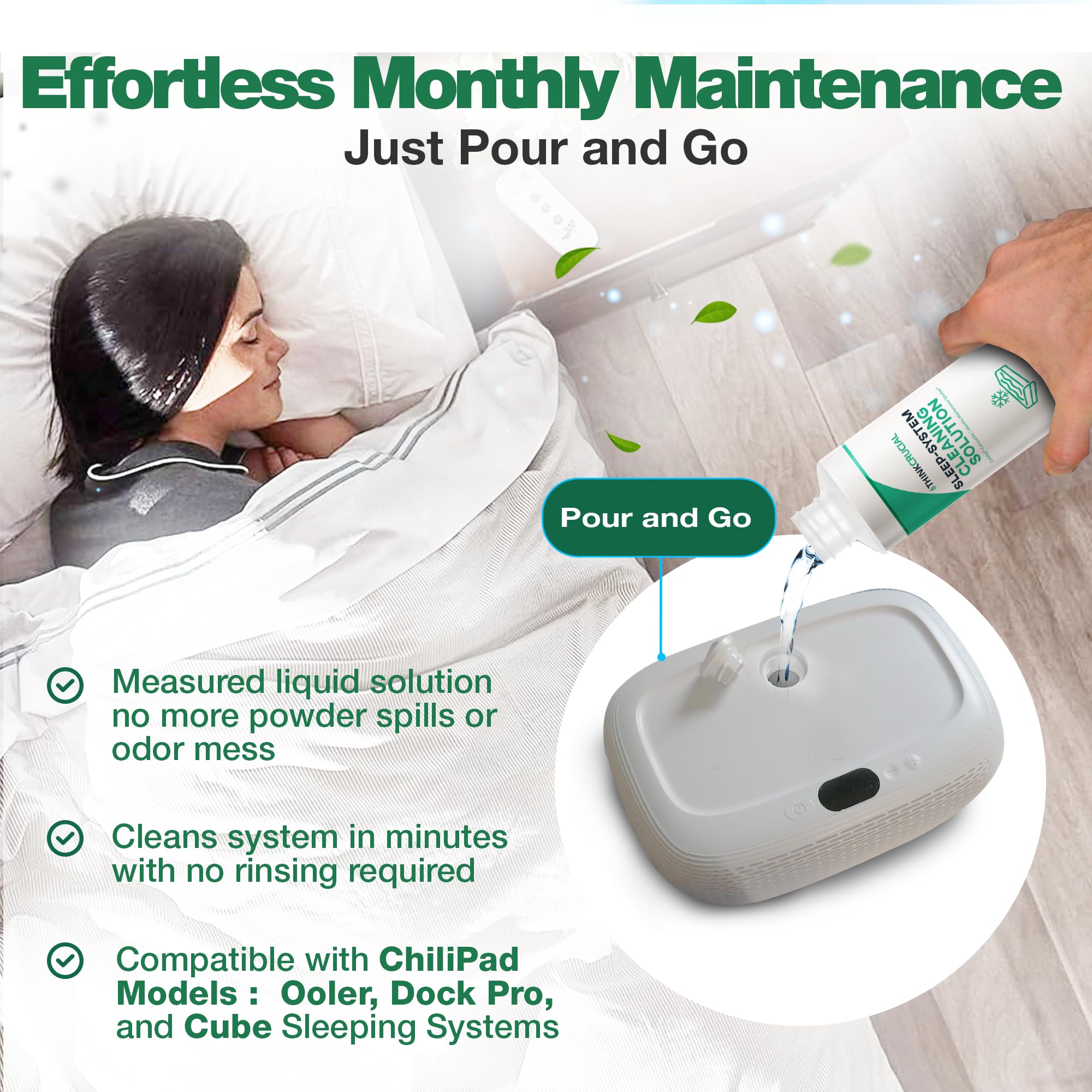 Think Crucial [30x Uses Sleep System Cleaner - Compatible with Chilipad, Chili Sleep Dock Pro, OOLER & Cube Cooling Pad Systems