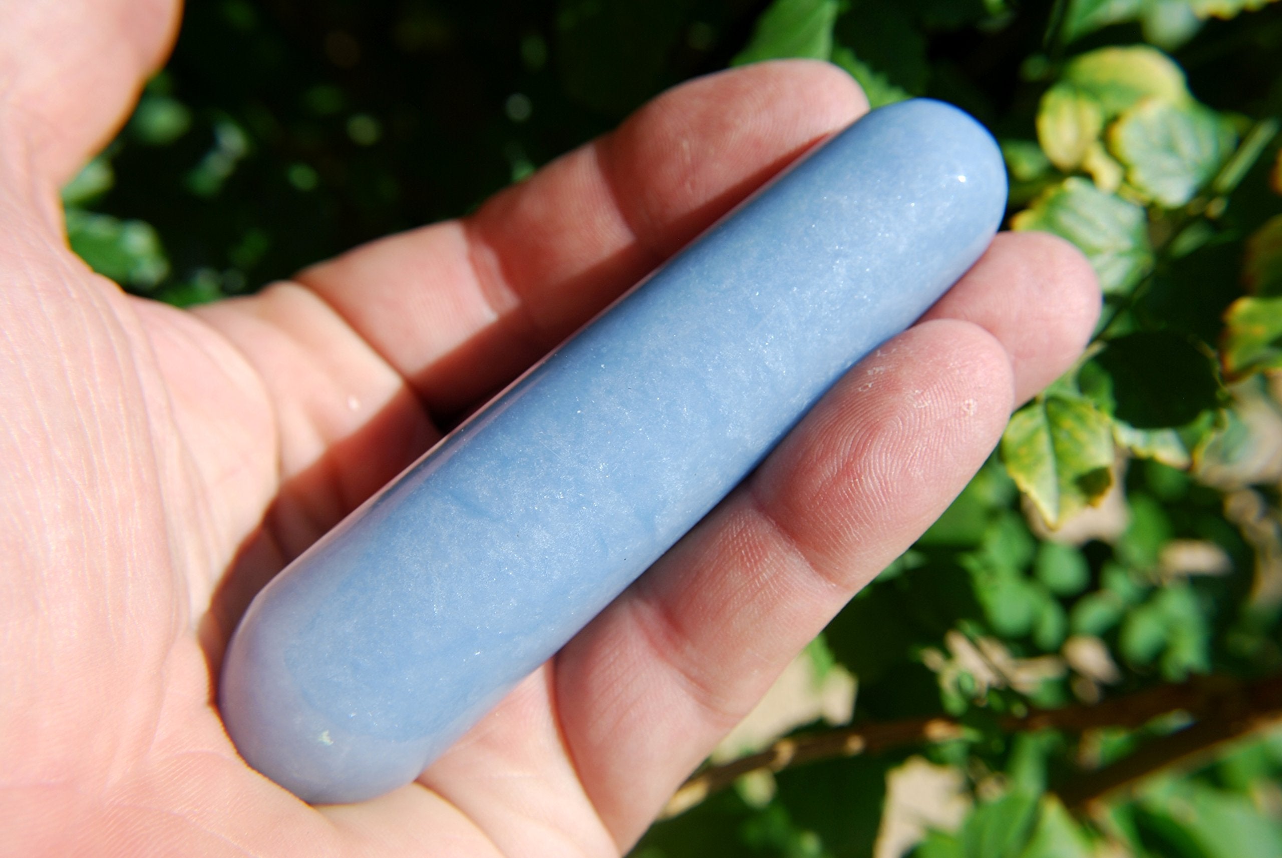 Charged 3.5 Angelite Crystal Massage Wand + Selenite Charging Heart Included (Healing Energy/Peaceful Calming Powerful)