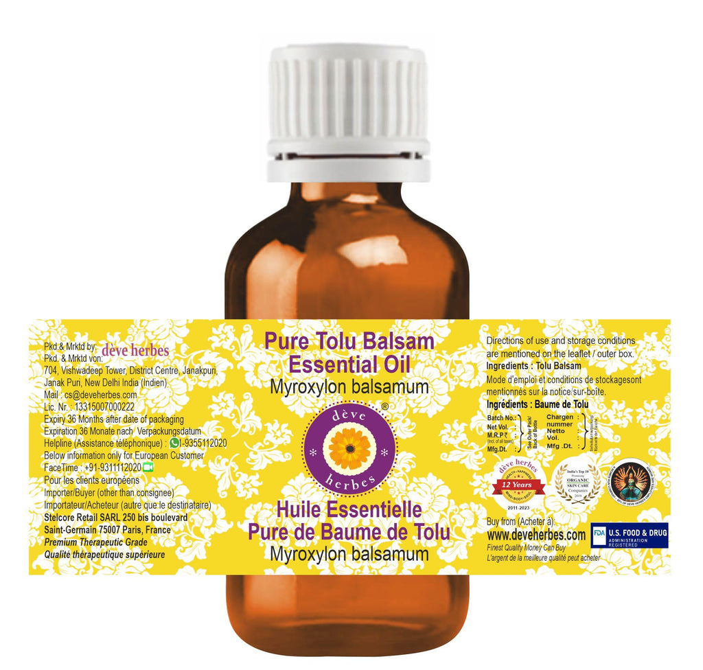 Deve Herbes Pure Tolu Balsam Essential Oil (Myroxylon balsamum) 100% Steam Distilled 15ml (0.50 oz)