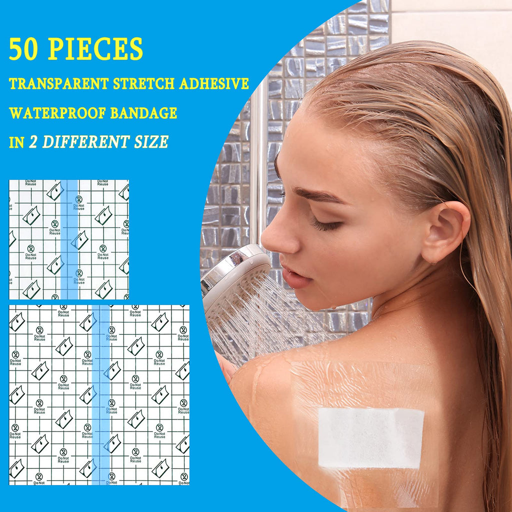50 Pieces Shower Waterproof Patch Transparent Stretch Adhesive Bandage Waterproof Clear Adhesive Bandages Tattoo Protective Tran