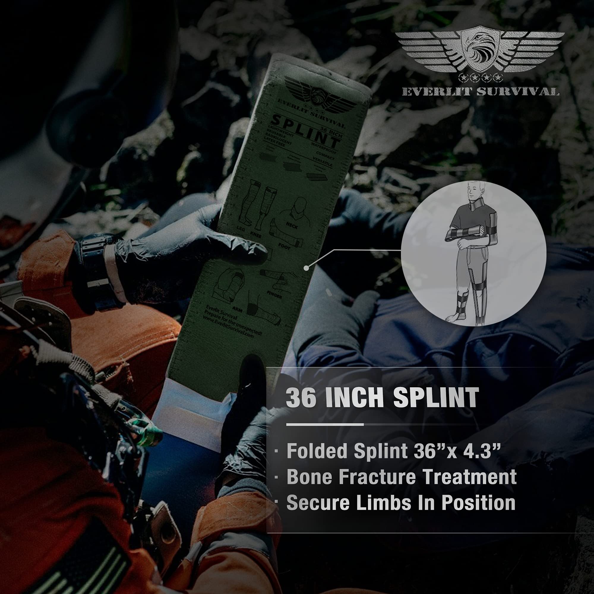 EVERLIT Survival 36 Inch Splint - Lightweight Reusable Combat Splint, Waterproof First Aid Medical Tactical Field Splint for Bon