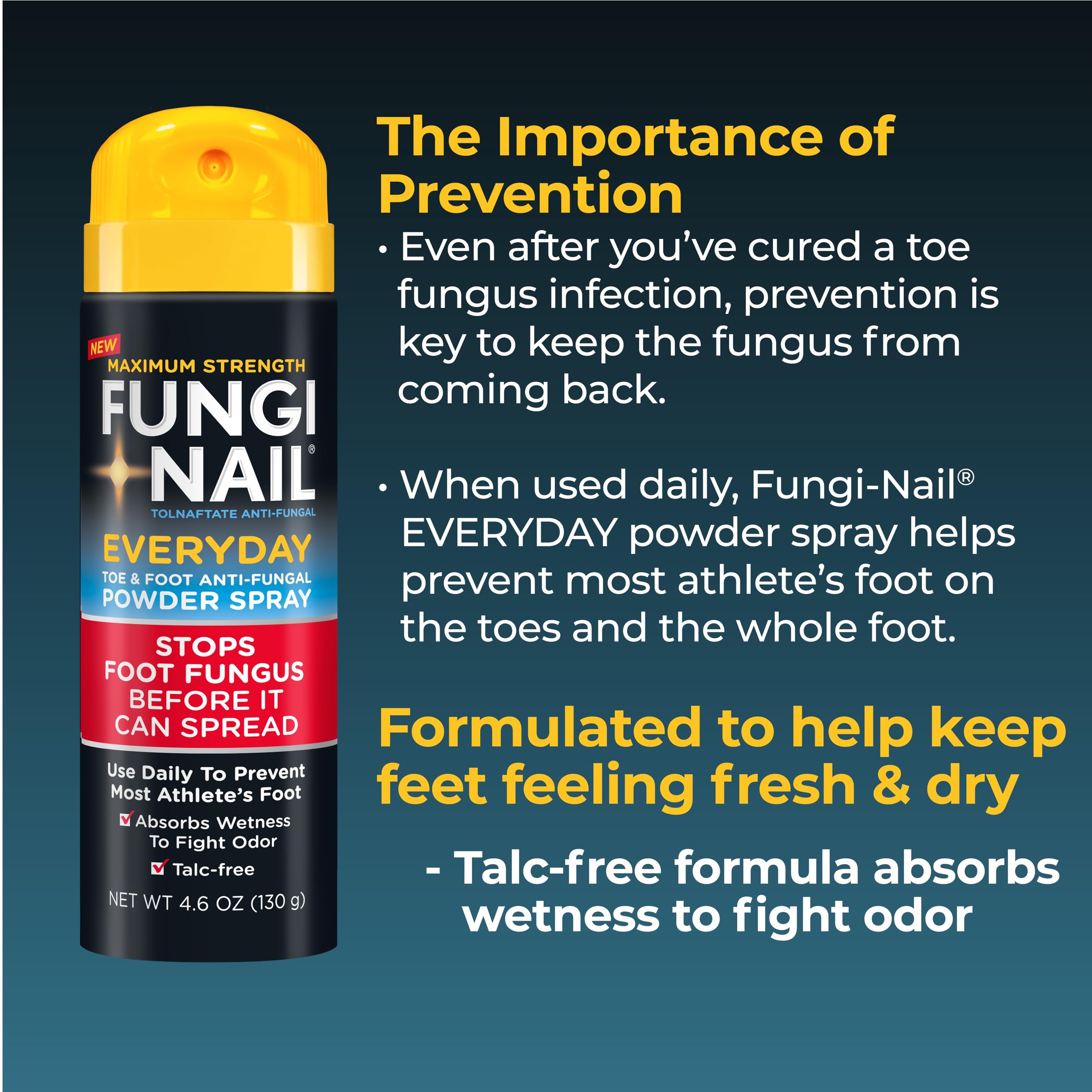 Fungi-Nail Everyday Anti-Fungal Powder Spray, Stops Foot Fungus, Prevents Most Athletes Foot, Absorbs Wetness to Fight Odor, Tal