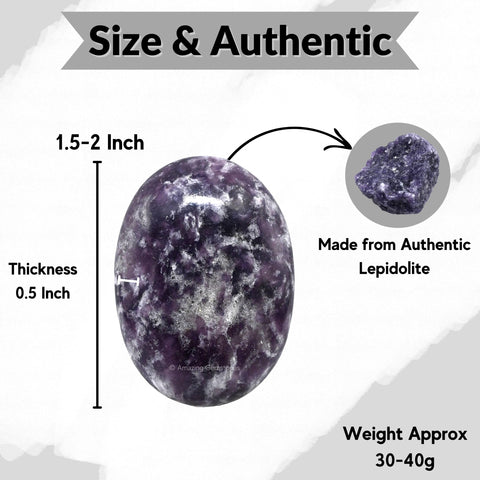 Lepidolite Crystals and Healing Stones - Large Palm Stone Crystals Piedra - Crystal for Good Luck, Balanced Positive Energy, Med