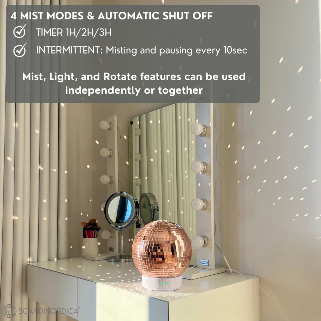 Disco Ball Diffuser Rotating - 300 ML Oil Diffuser Essential Oils, Quiet Oil Diffusers, Night Light and Timer, Disco Ball Table