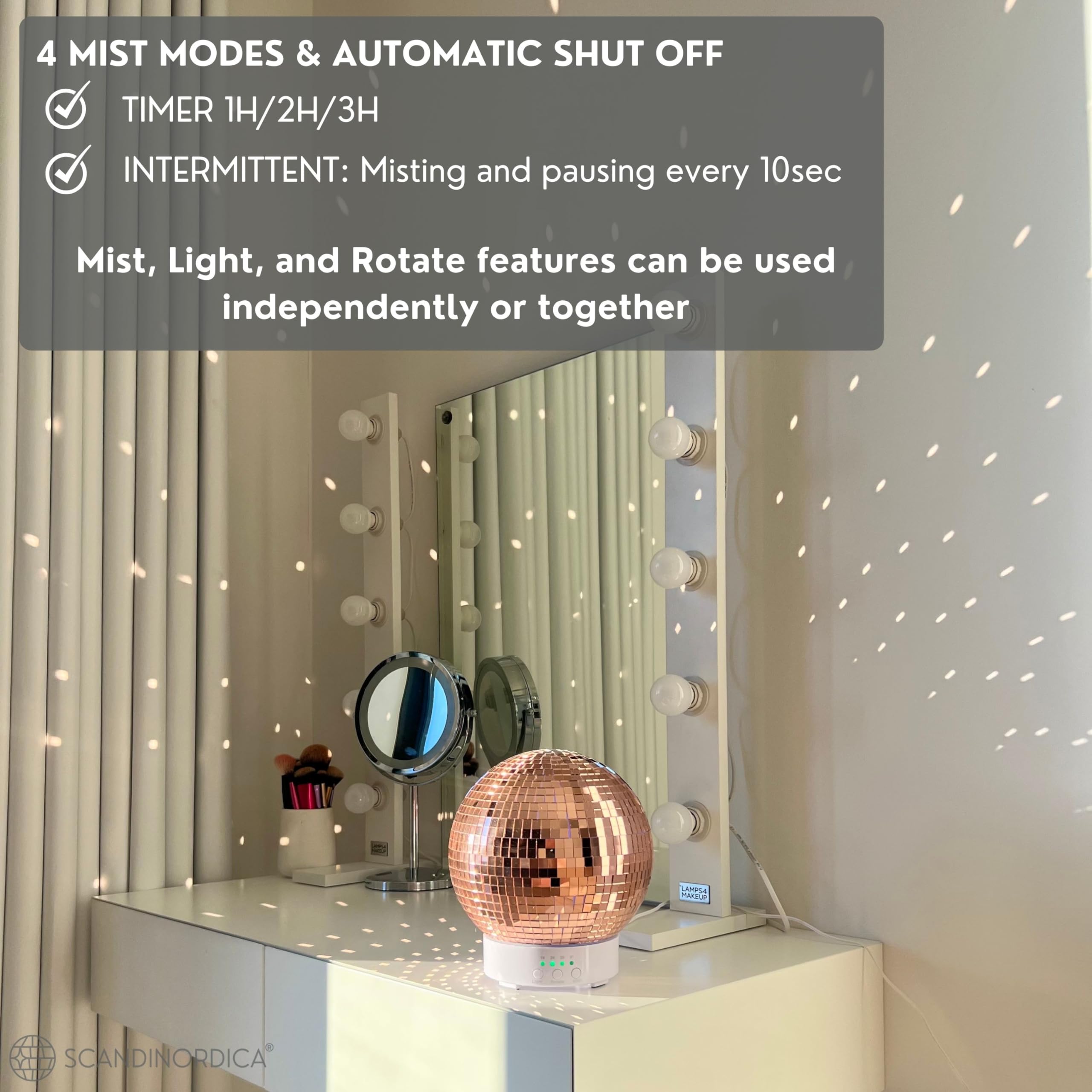 Disco Ball Diffuser Rotating - 300 ML Oil Diffuser Essential Oils, Quiet Oil Diffusers, Night Light and Timer, Disco Ball Table