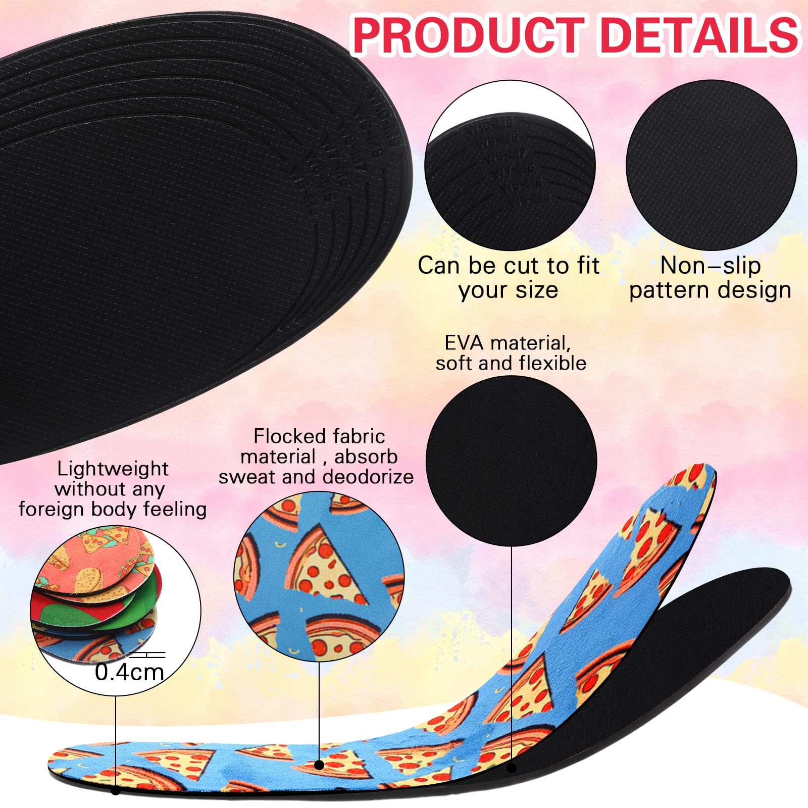 Velmitten 3 Pairs No Show Socks Sockless Shoe Liner Washable Barefoot Shoe Insoles No Slipping Inserts(Fruit Style)
