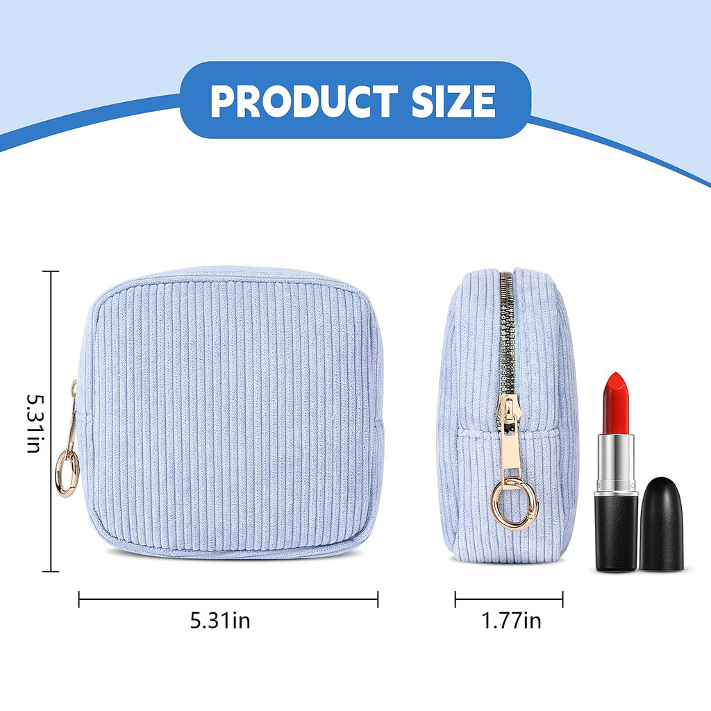 Playexen Period Bag for Teen Girls, Corduroy Sanitary Napkin Storage Bag, Menstrual Pad Pouches Tampon Holder for Purse (Blue)