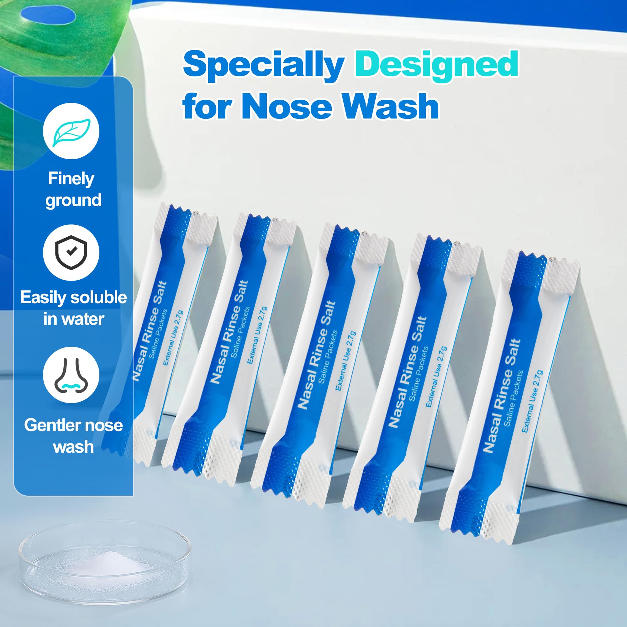 Waterpulse 60 Nasal Rinse Packets,Effective Neti Pot Salt Packets,Nasal Rinse Salt Packets Individually Wrapped - Convenient Sol