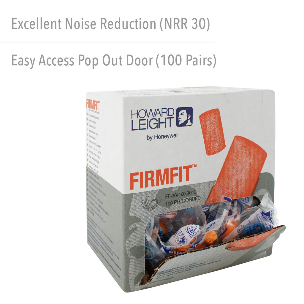 Howard Leight by Honeywell FirmFit Corded Disposable Foam Earplugs, Polybag, 100-Pairs (FF-30)