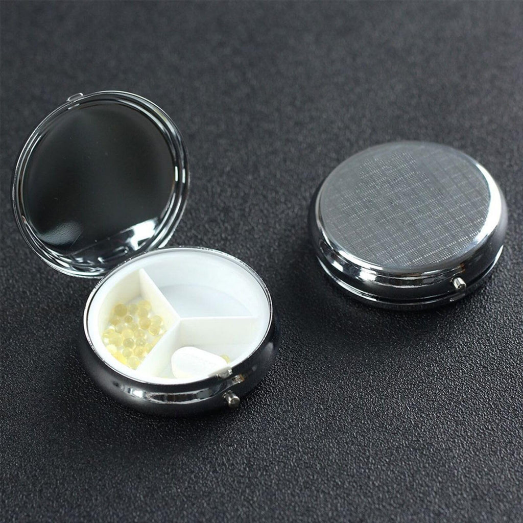 keluki Mexican Sugar Skull and Flowers Print Round Metal Pill Box with 3 Compartment for Pocket or Purse Travel Bag Mini Small S