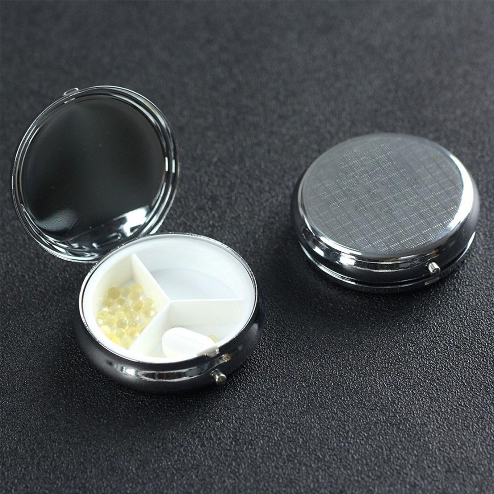 keluki Mexican Sugar Skull and Flowers Print Round Metal Pill Box with 3 Compartment for Pocket or Purse Travel Bag Mini Small S