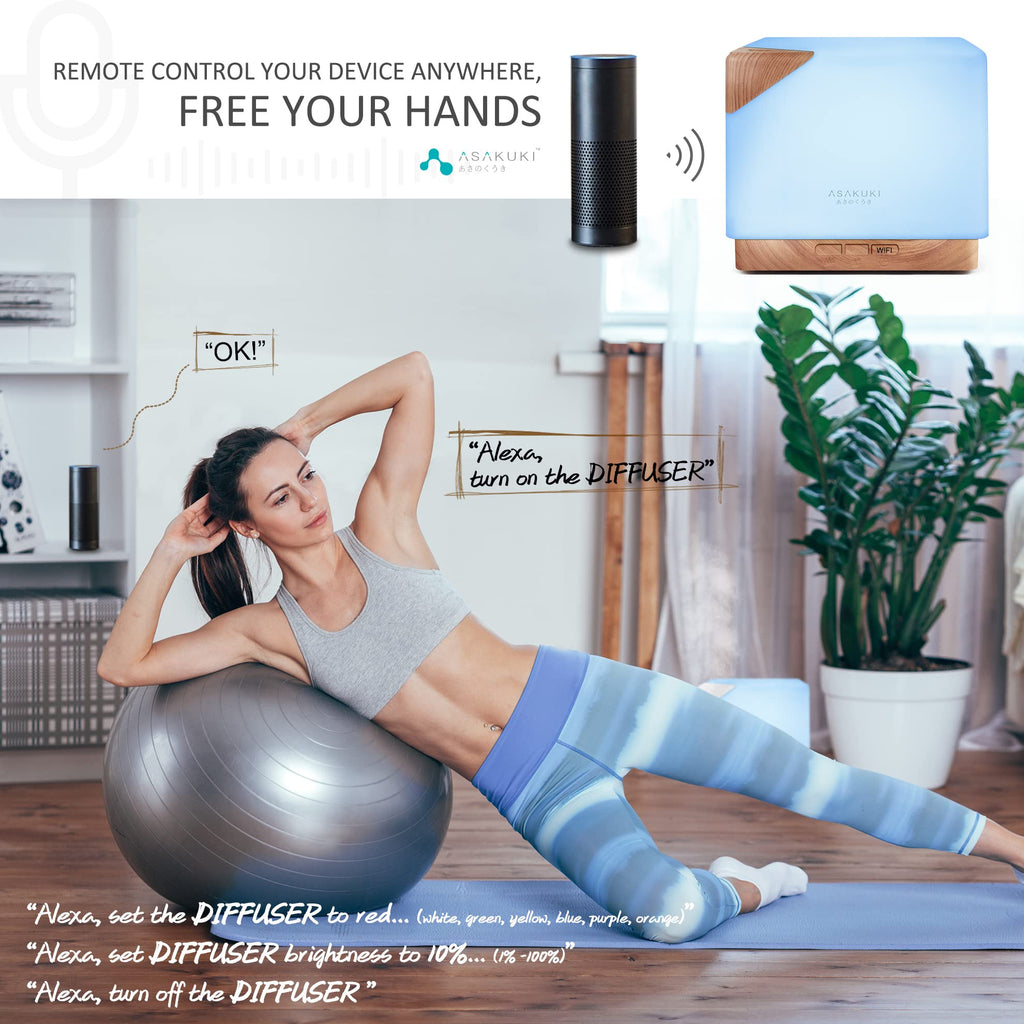 ASAKUKI Smart WiFi Essential Oil Aromatherapy Diffuser, Easy Connect with Alexa and Google Home Phone App Voice Control 700 ml U