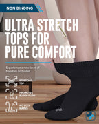 Doctor's Select Ankle Diabetic Socks for Women and Men - 4 Pairs | Black, White | Moisture Wicking | Size 6-9 | 9-12