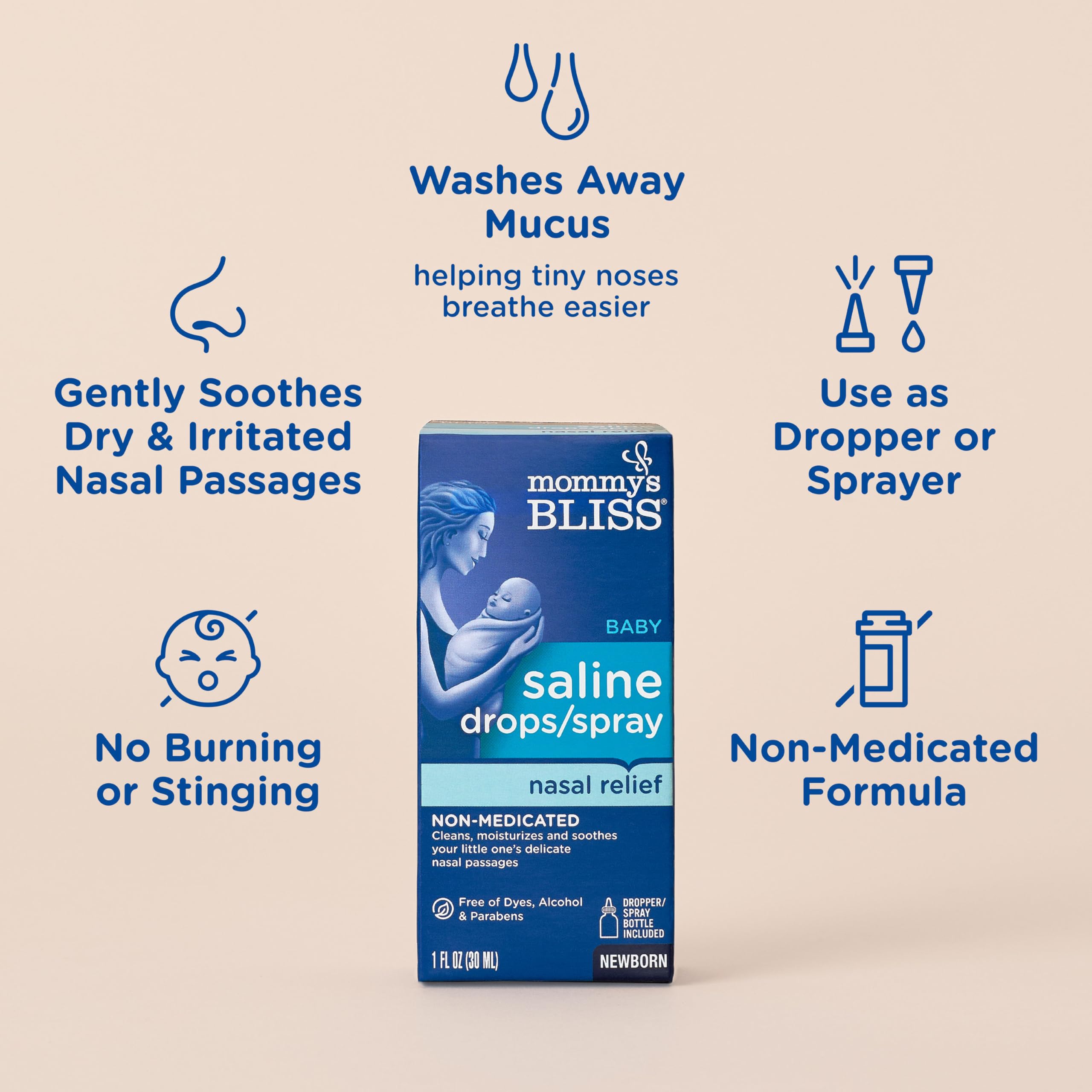 Mommys Bliss Saline Drops/Spray, Nasal Relief for Newborns & Up, 1 Fl Oz