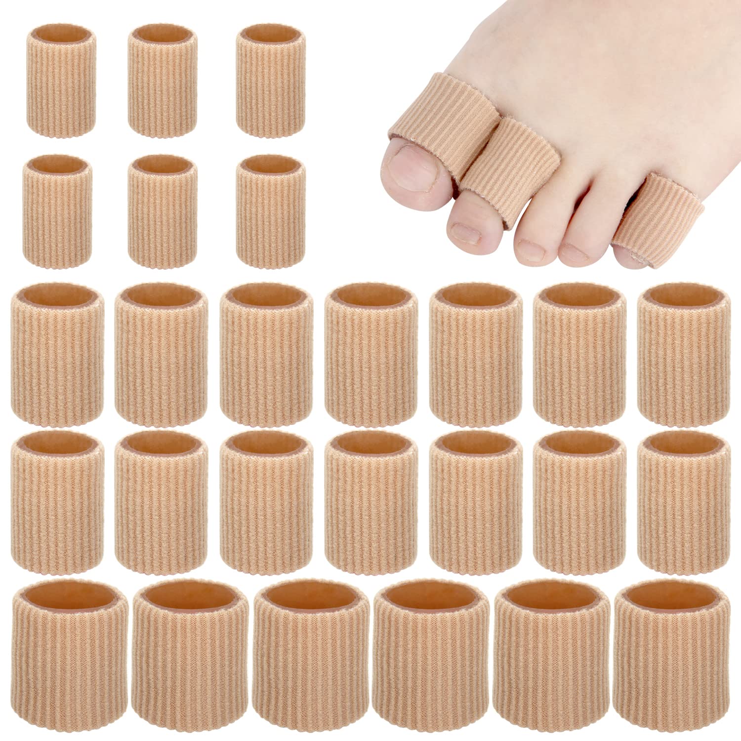 26 Pieces Toe Cushion Tube 0.98 Inches Toe Tubes Sleeves 3 Different Size Soft Gel Corn Pad Protectors for Cushions Corns,Bliste