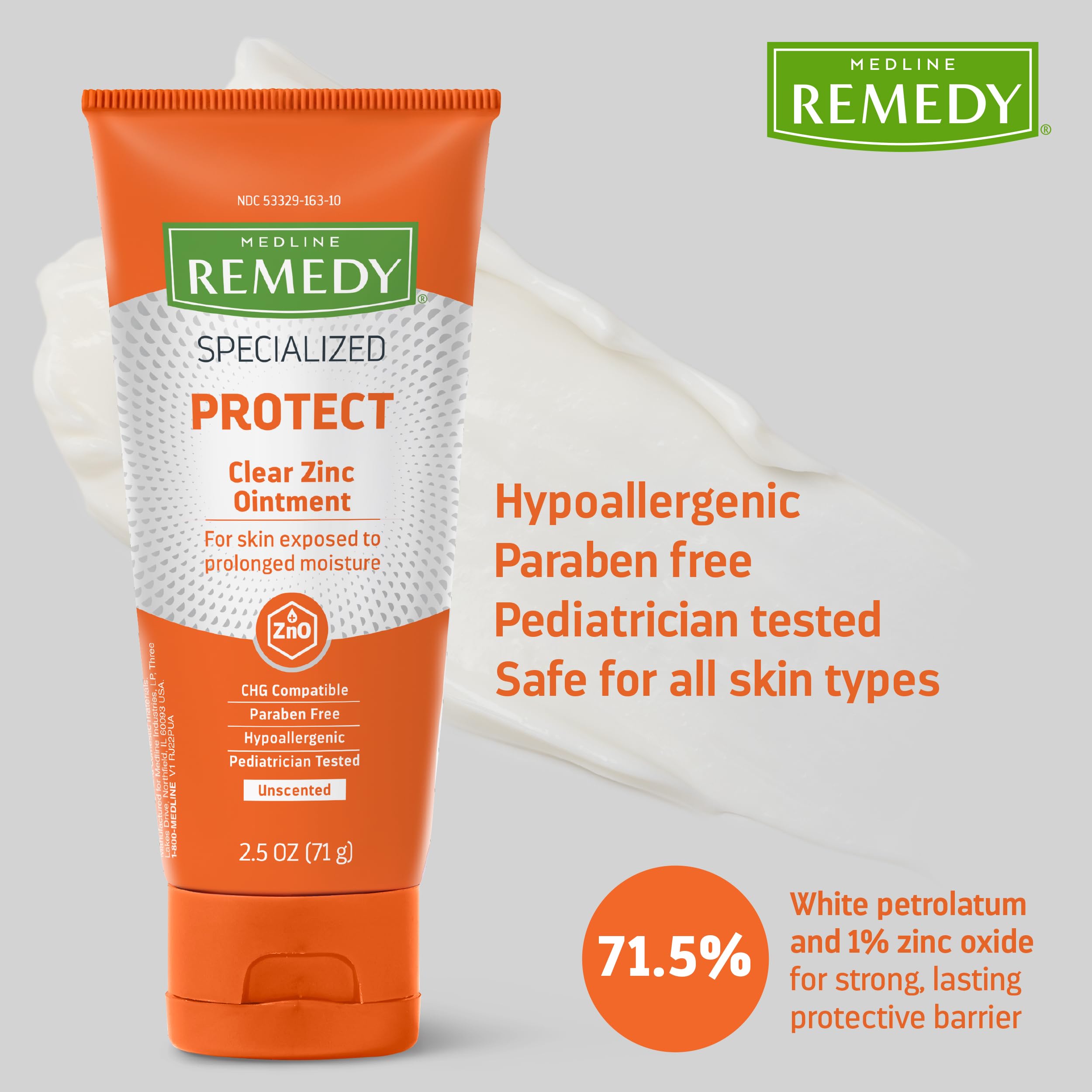 Medline Remedy Specialized Clear Zinc Oxide Ointment (2.5 oz Tube), Unscented, Transparent Protectant, Incontinence Care, Diaper