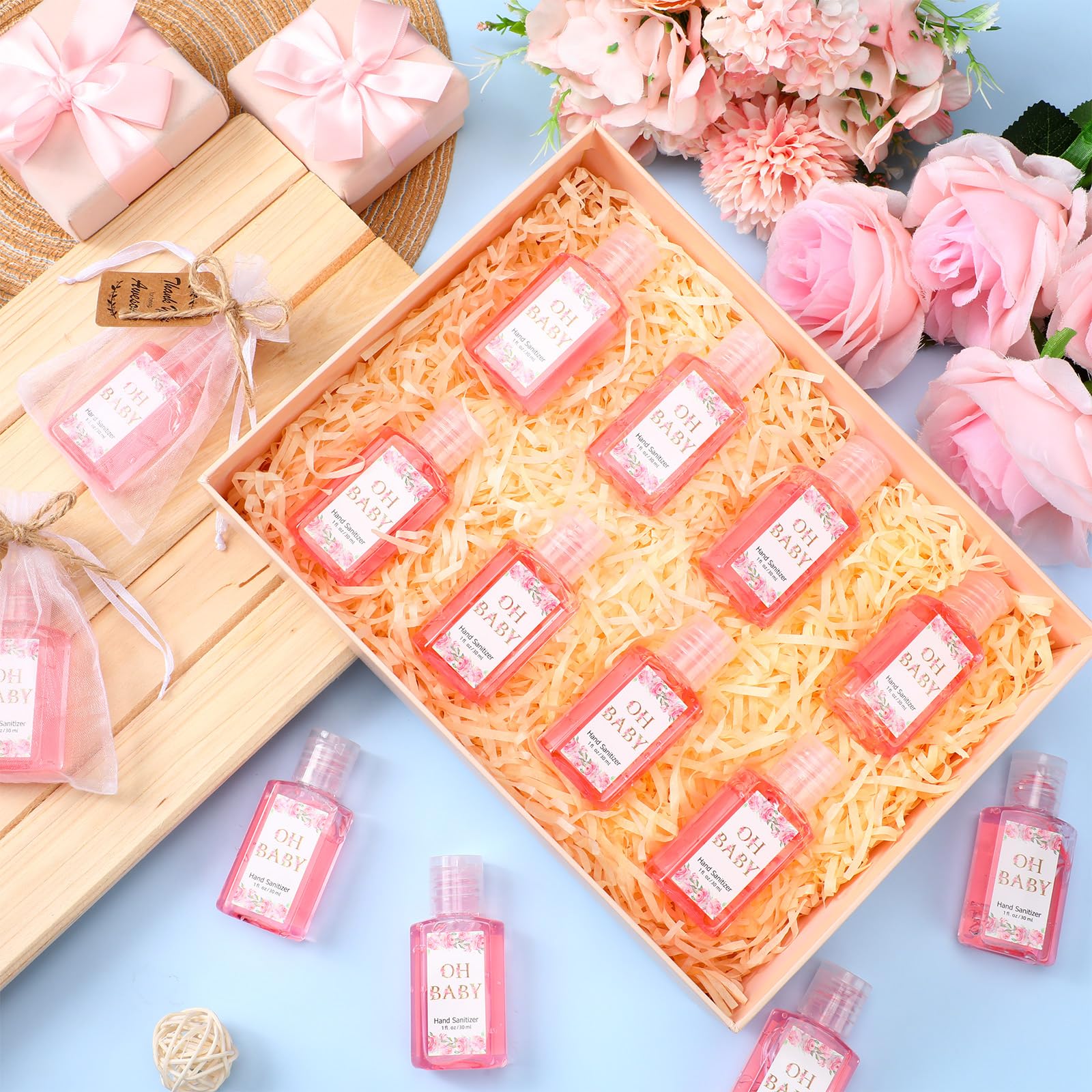 Frienda 24 Sets Baby Shower Hand Sanitizer Gift Set Travel Size Hand Sanitizers Gift Bulk Mini Sanitizer for Wedding Thank You G