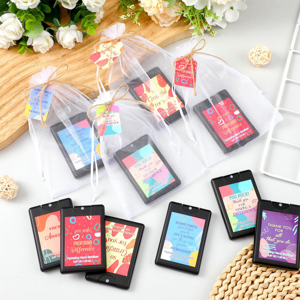 Frienda 24 Set Mini Hand Sanitizer Spray Bulk Christmas Thank You Hand Sanitizer Travel Size with Appreciation Cards Gift Bags P