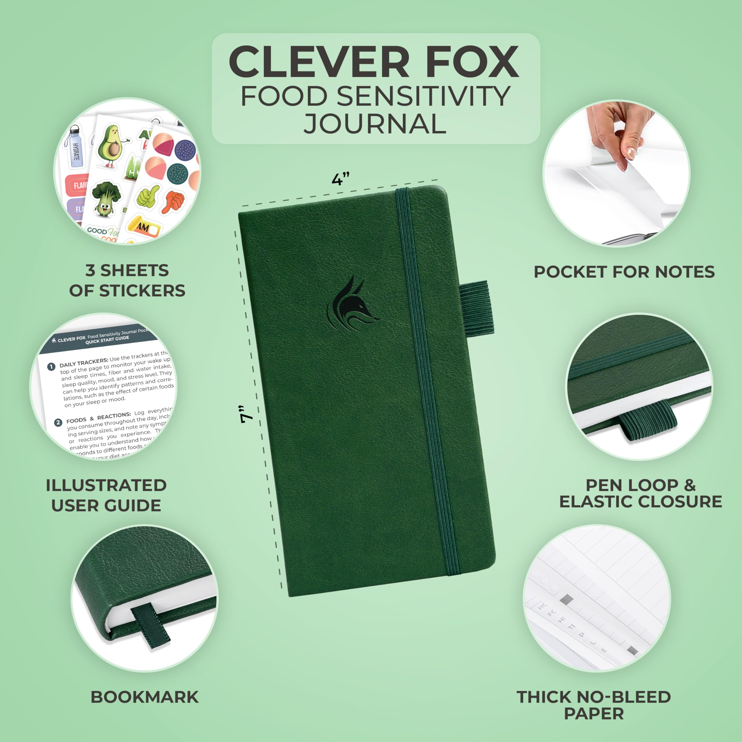 Clever Fox Food Sensitivity Journal Pocket - Daily Intolerance & Symptom Log for IBS, Diabetic, Low Fodmap, Elimination Diet - H