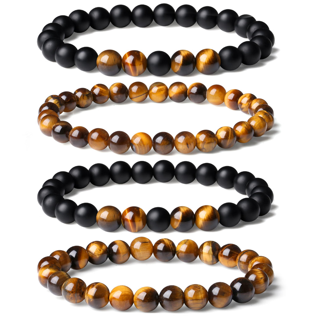XIANNVXI Mens Bead Bracelet 4PC Tiger Eye Bracelets Black Obsidian Crystal Stone Bracelets Set for Men Stretch 8mm Crystal Beade