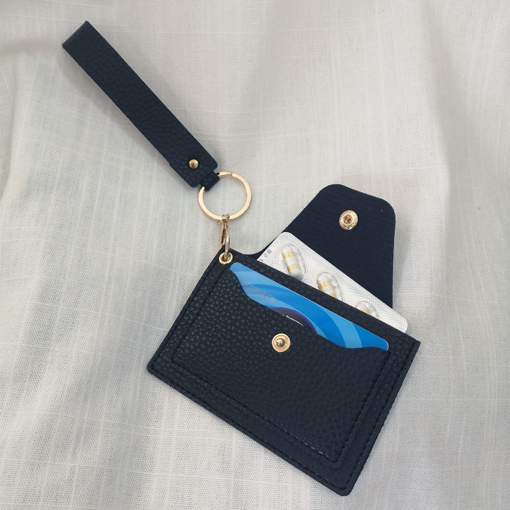 STERCULIA Birth Control Pill Case Medicine Holder Daily PU Leather Removable Wristlet Strap (Black)