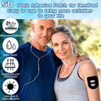 Nuanchu 50 Pieces Adhesive Patches Compatible with Omnipod 5 Shower Waterproof Pre-Cut Adhesive Overpatches with Strap Sweatproo
