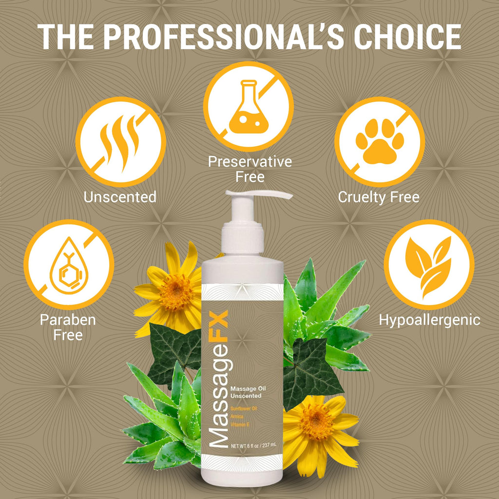 Massage Oil by Massage FX - 100% Pure Sweet Almond & Sunflower Seed Oil - Vitamin E - Ivy, Arnica & Aloe - Unscented - Perfect f