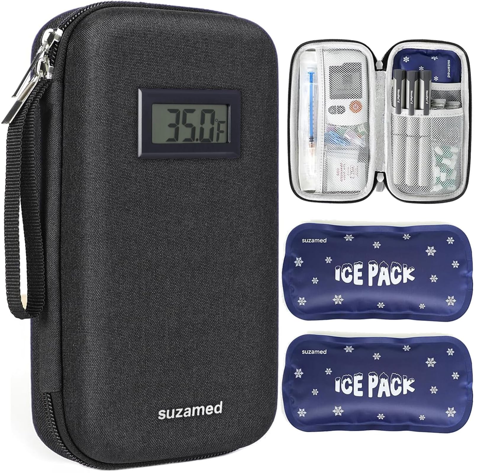 suzamed Insulin Cooler Travel Case,EVA Insulation Travel Medicine Kit with Temperature Display for Diabetes Care,Insulin Pen and