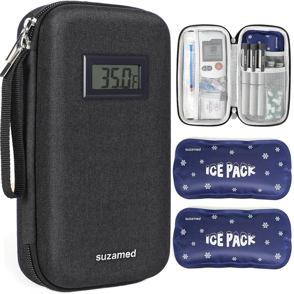 suzamed Insulin Cooler Travel Case,EVA Insulation Travel Medicine Kit with Temperature Display for Diabetes Care,Insulin Pen and