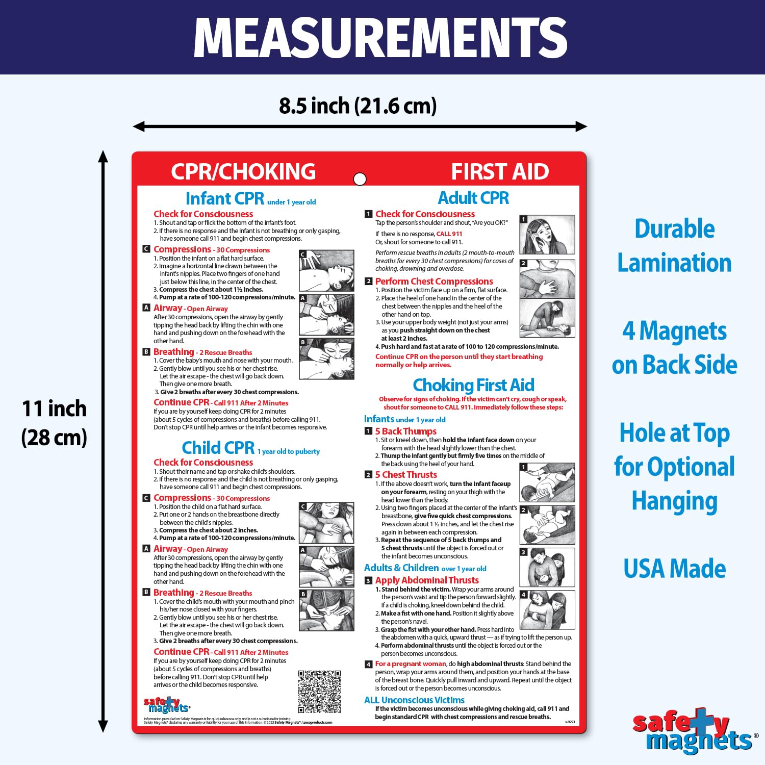 Safety Magnets by ZOCO - CPR & Choking Fridge Magnet - First Aid Instructions for Infants, Children, & Adults - Heimlich Maneuve