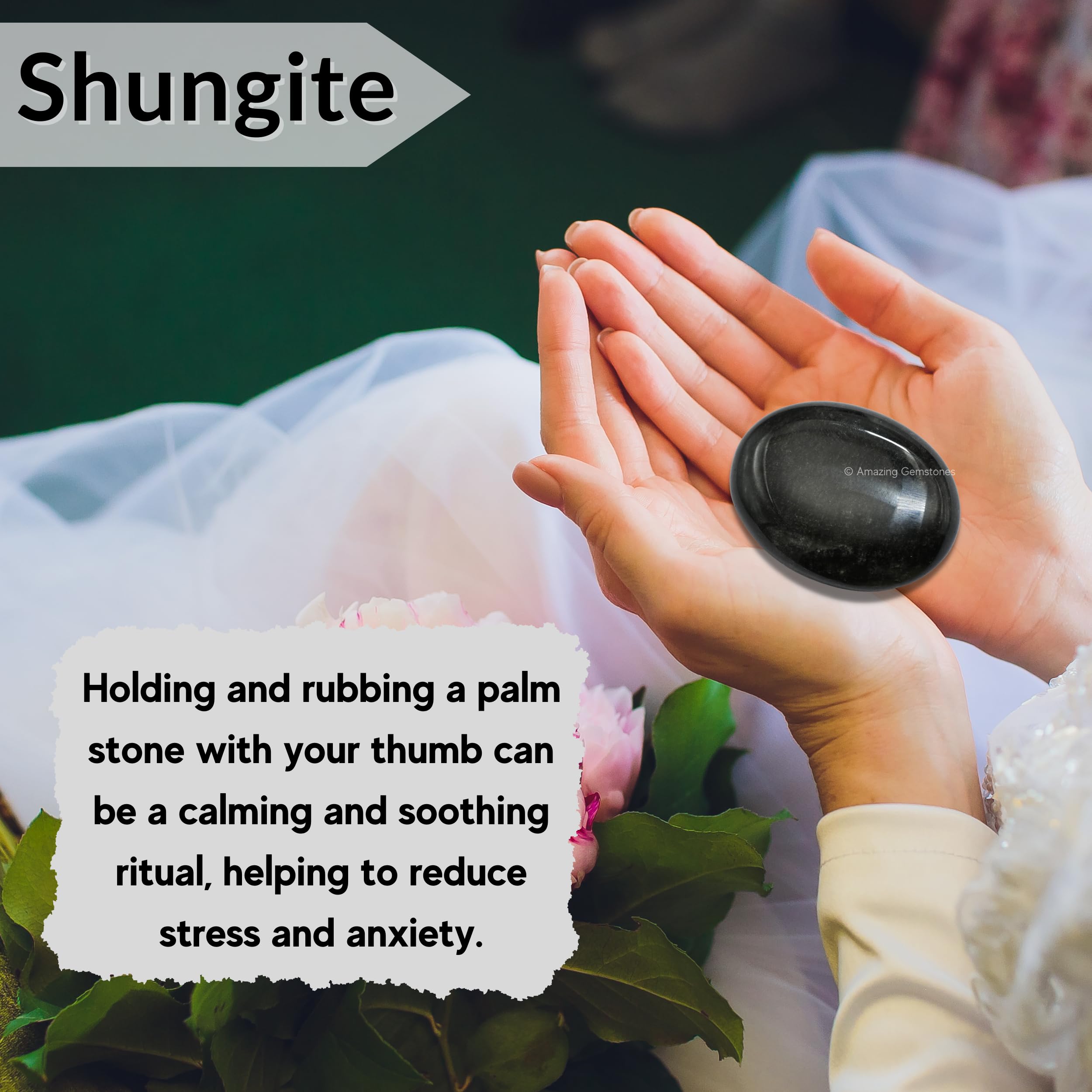 Shungite Crystals and Healing Stones - Large Palm Stone Crystals Piedra - Crystal for Good Luck, Balanced Positive Energy, Medit