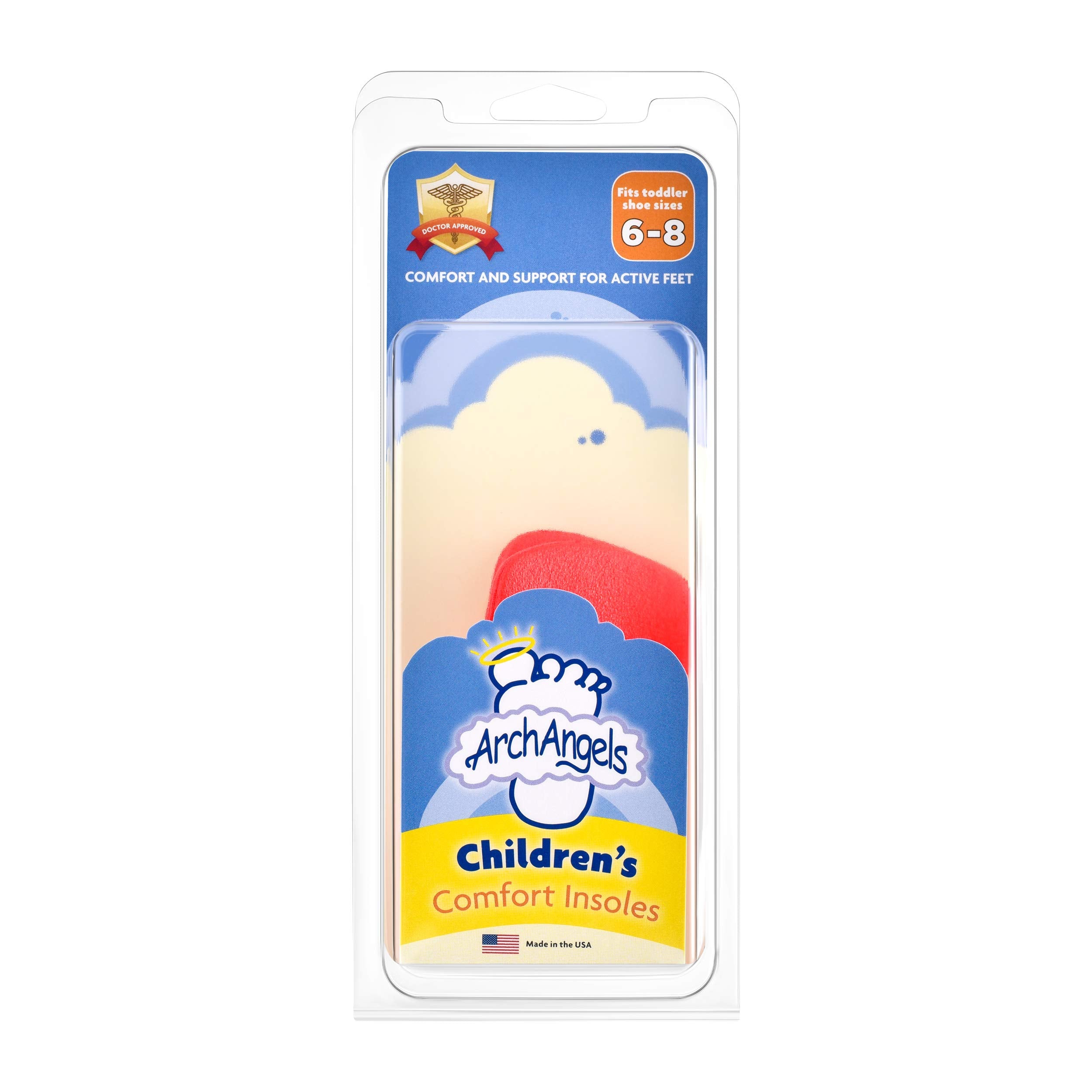 Arch Angels Childrens Comfort Insoles - 3/4 Length Orthotic Arch Support for Kids (Toddler 6-8)