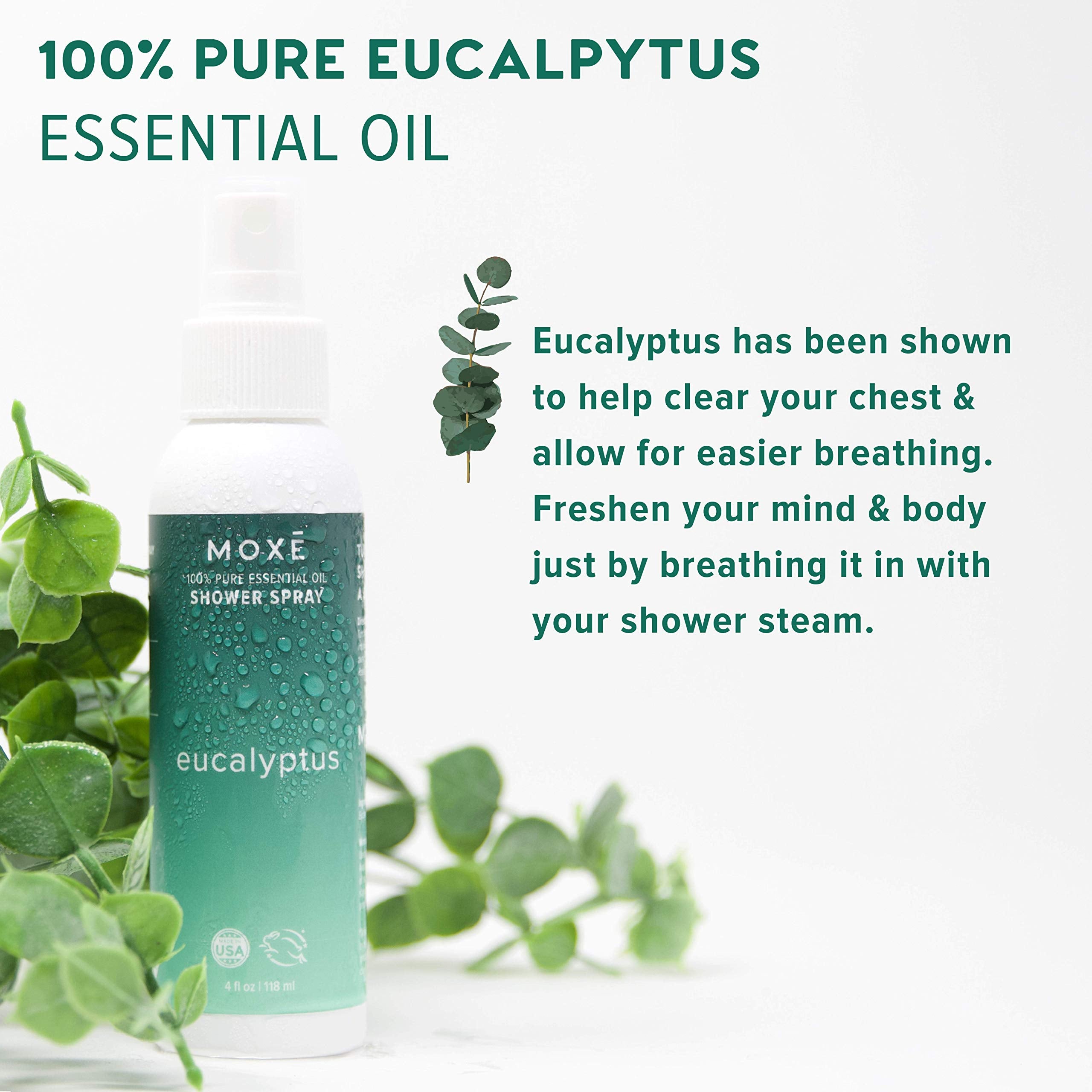 MOXE Eucalyptus Oil Shower Mist, Spa Steam Spray, Certified Natural 100% Essential Oils, Made in USA, Aromatherapy, Sinus Conges